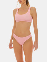 Bikini bralette in tessuto crinkle rosa