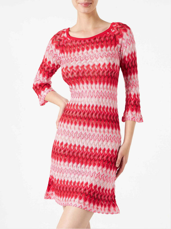 Multicolor red knitted mini dress