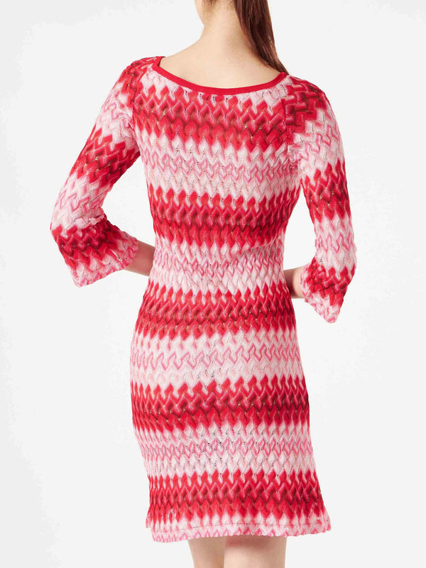 Multicolor red knitted mini dress