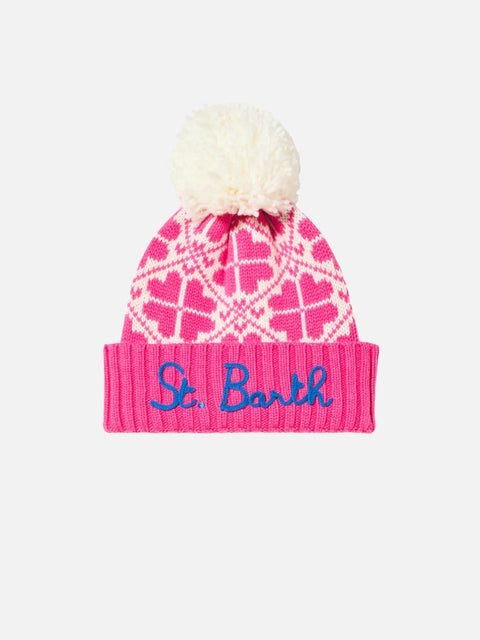 Woman fluo pink beanie with pattern - MC2 Saint Barth