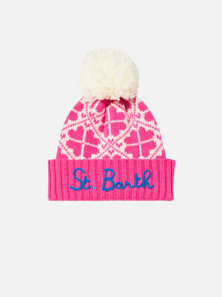 Woman fluo pink beanie with pattern - MC2 Saint Barth