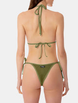 Woman forest green crinkle triangle top swimsuit