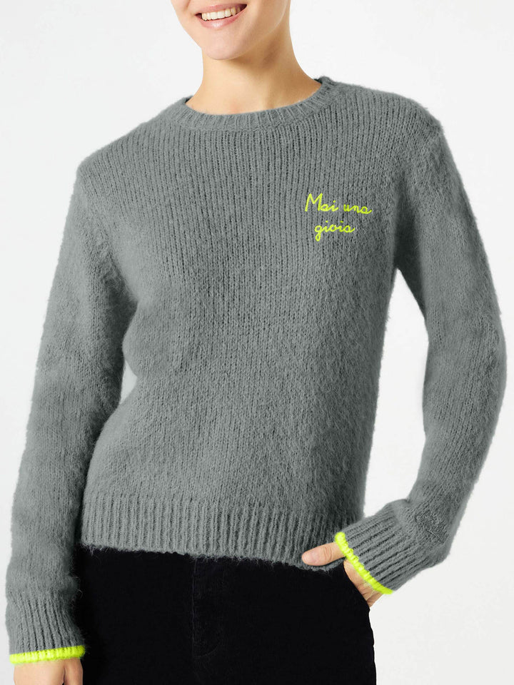 Woman grey brushed sweater with Mai una Gioia embroidery - MC2 Saint Barth