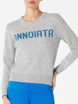 Woman grey sweater with Annoiata lurex writing