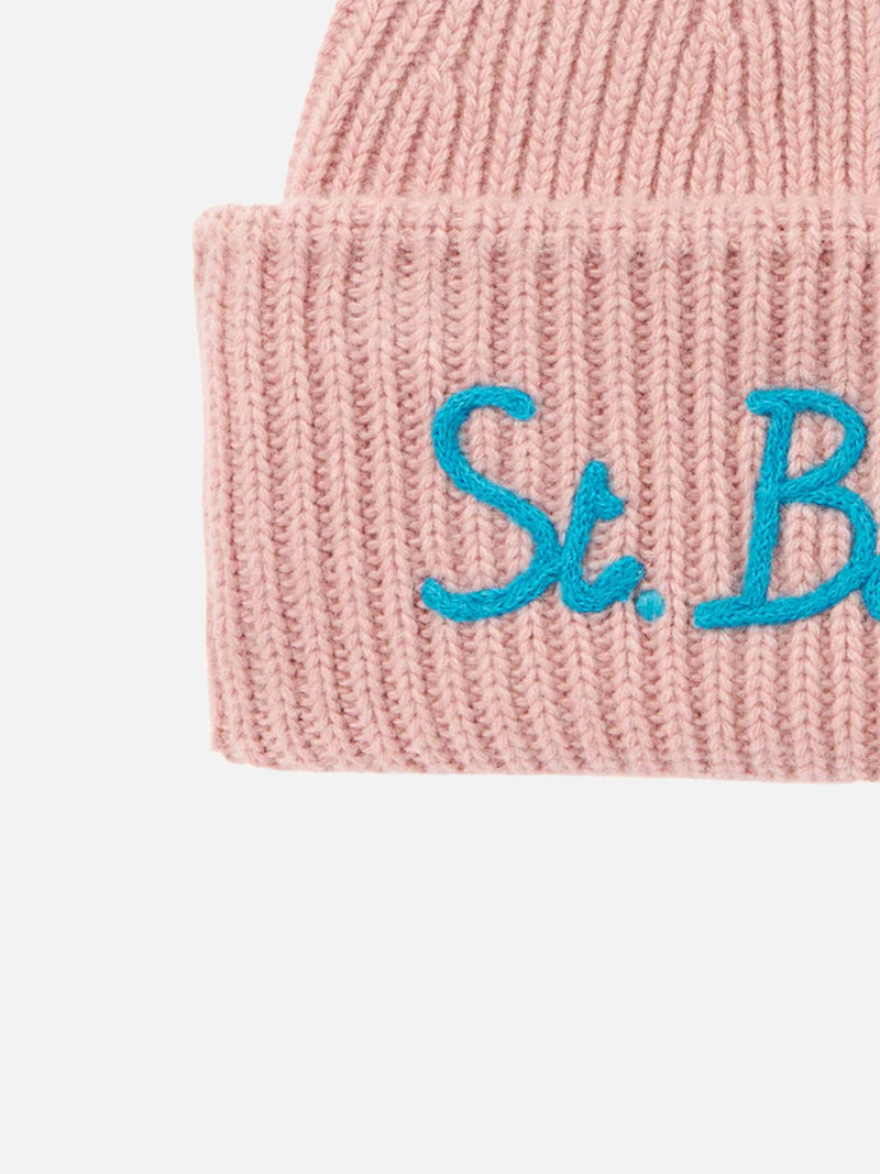 Woman knit beanie with St. Barth embroidery