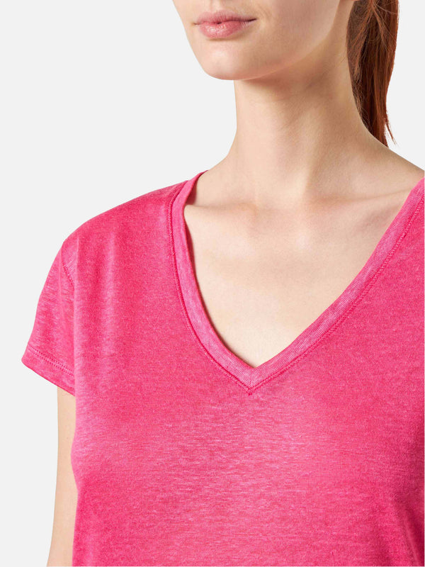 Woman fuchsia linen t-shirt