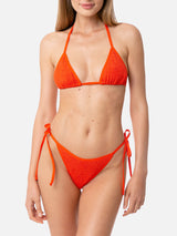 Orangefarbener Crinkle-Triangel-Bikini für Damen