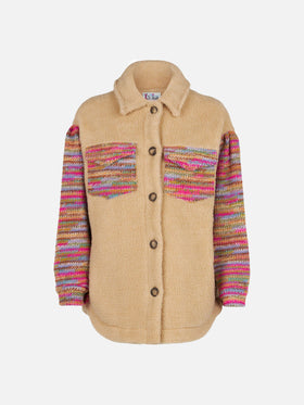 Woman sherpa overshirt with crochet details