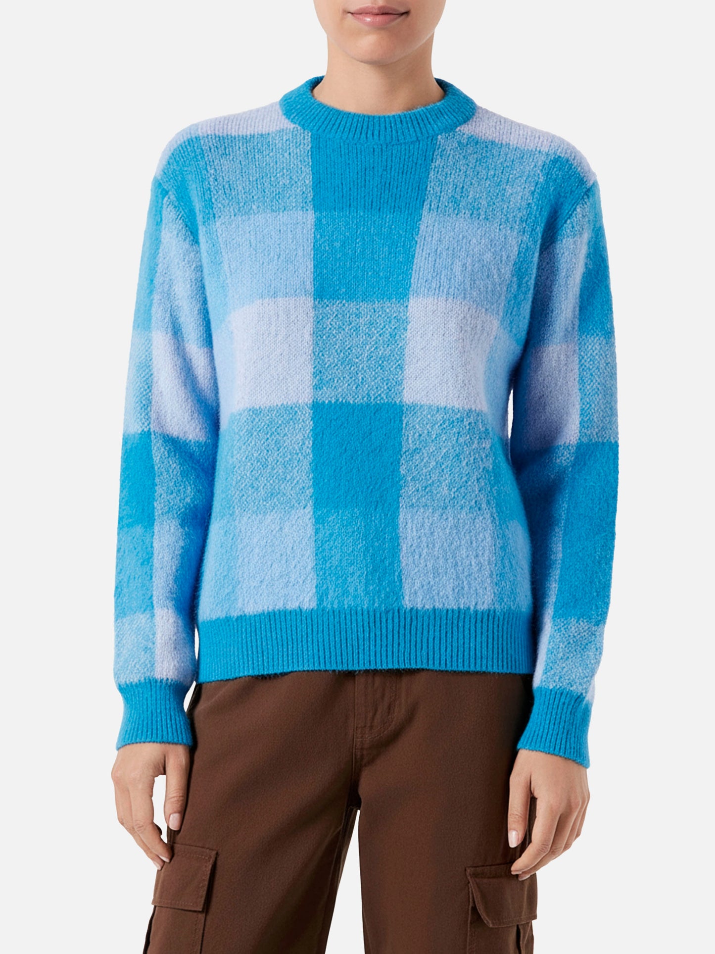 Maglione da donna garzato con fantasia check