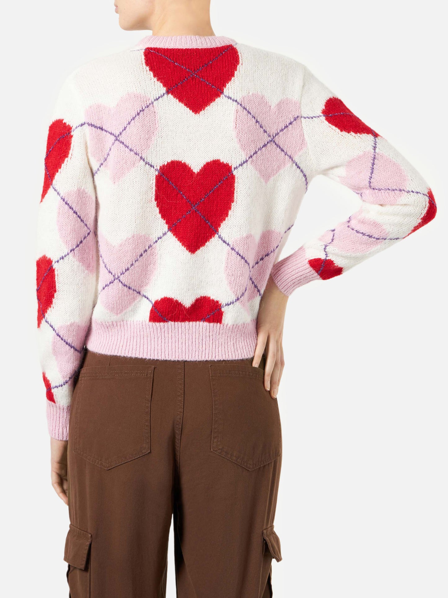 Gebürsteter, kurz geschnittener Damenpullover mit Herzmuster