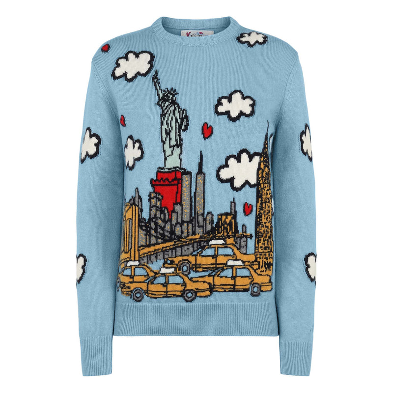 Woman crewneck sweater with New York postcard