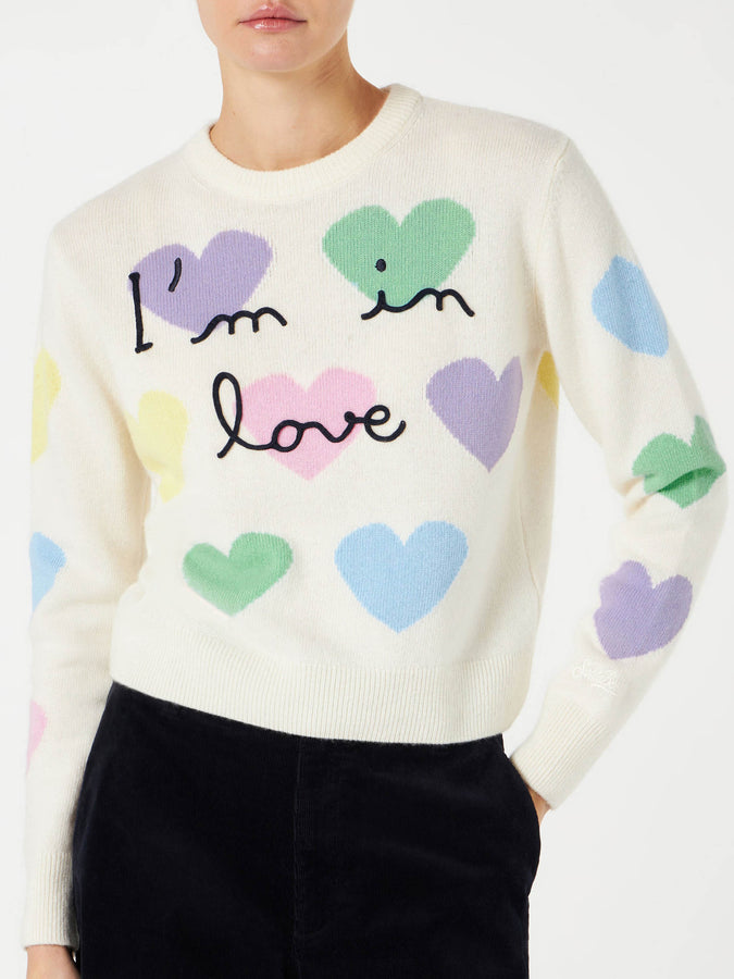 Mc2 Saint Barth Maglia da donna con stampa cuori e ricamo I'm in Love