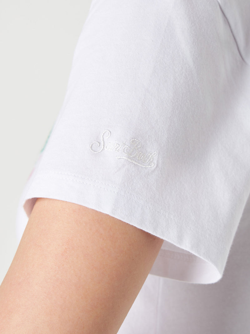 T-shirt da donna in cotone con ricamo Padel Club Saint Barth