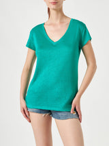 Grünes Damen-T-Shirt aus Leinen