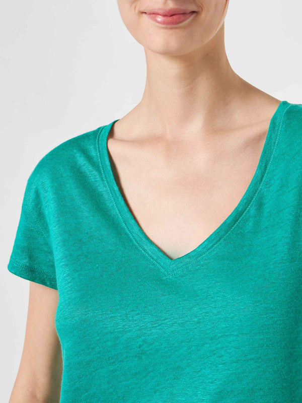 T-shirt da donna in lino verde