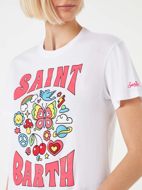 Damen-T-Shirt aus Baumwolle mit Saint-Barth-Aufdruck