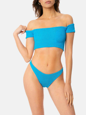 Woman turquoise crinkle wide shoulder strap bikini - MC2 Saint Barth
