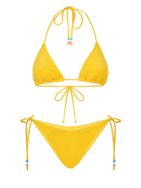 Woman yellow terry triangle bikini with charms - MC2 Saint Barth