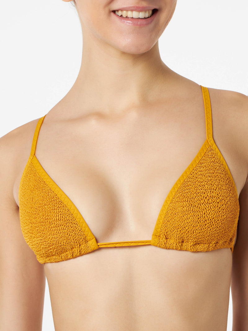 Ockerfarbener Crinkle-Triangel-Bikini für Damen