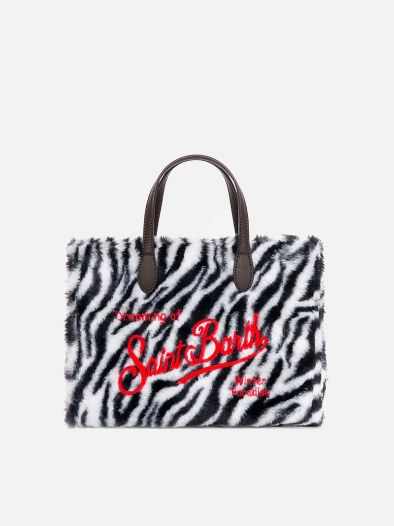 Vivian-Handtasche aus Zebra-Teddystoff