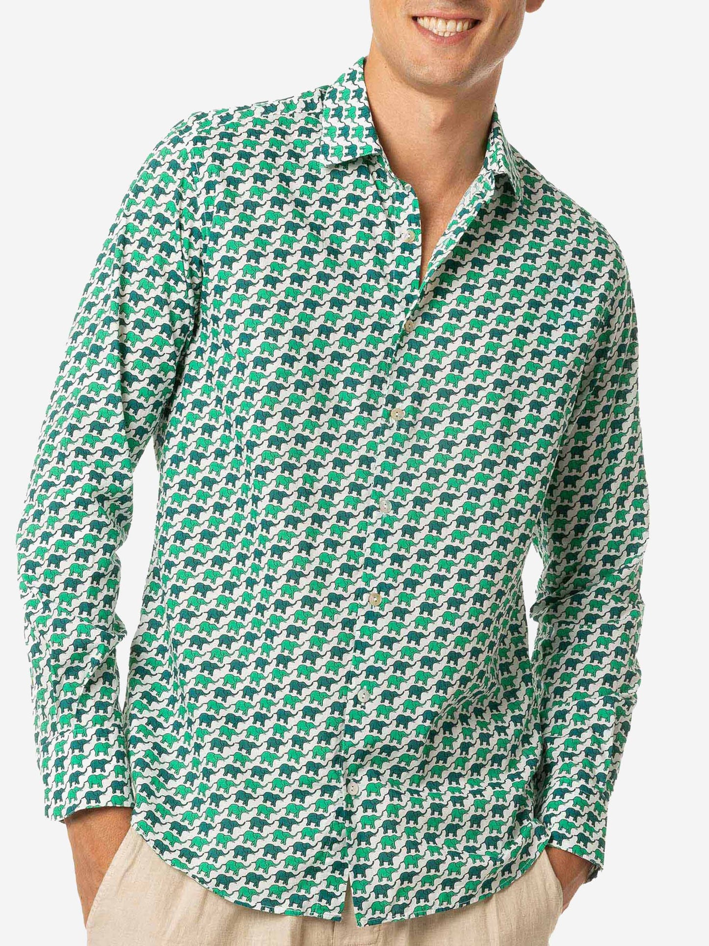 Man muslin cotton Sikelia shirt with elephant print - MC2 Saint Barth