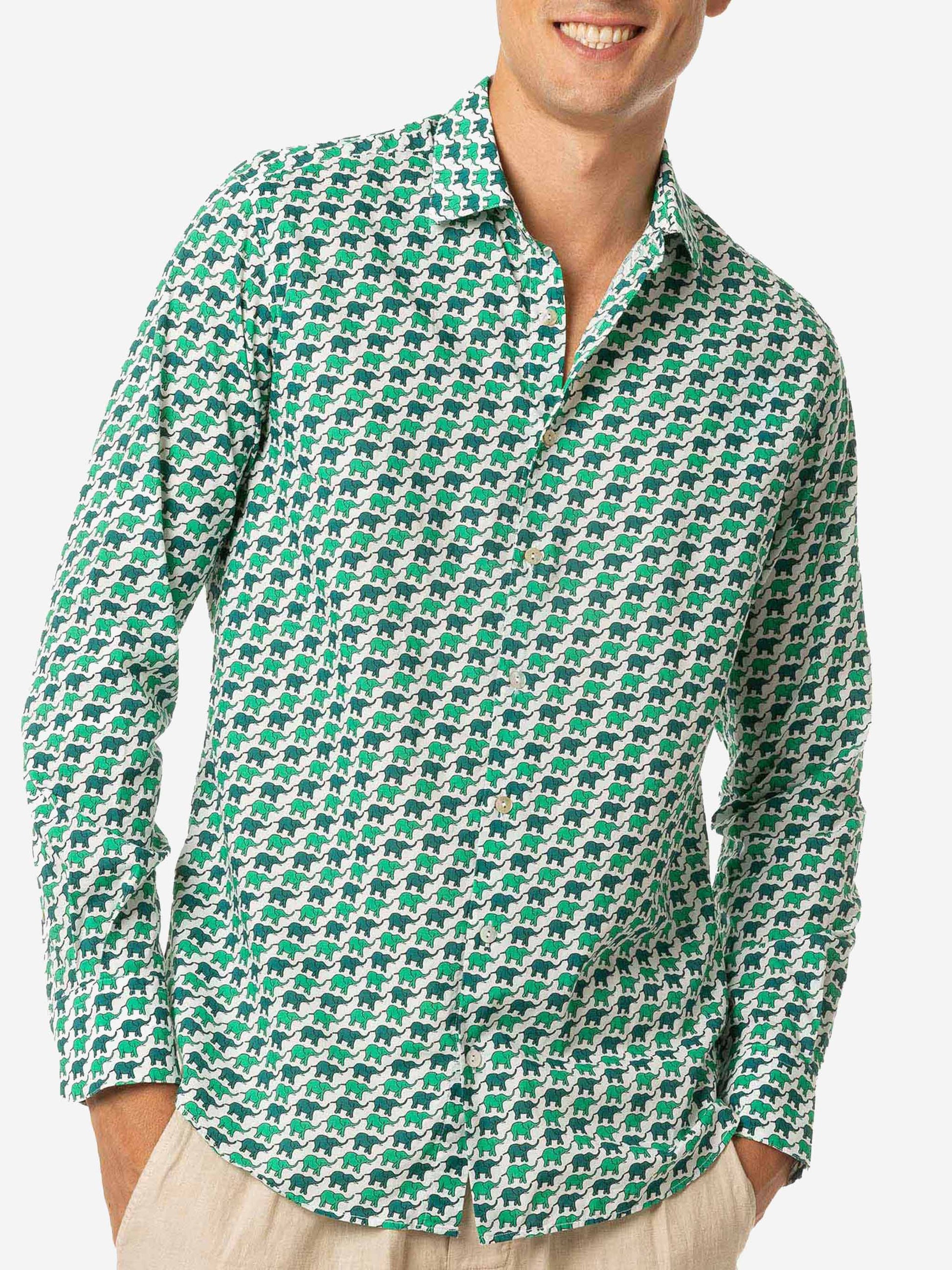 Man muslin cotton Sikelia shirt with elephant print - MC2 Saint Barth