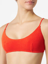 Orangefarbener Bralette-Badeanzug für Damen aus Frottee