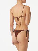 Woman brown terry triangle bikini