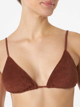 Woman brown terry triangle bikini