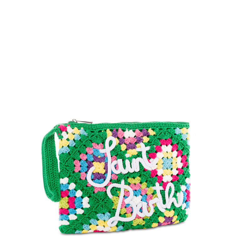 Grüne Parisienne-Häkelclutch mit Saint Barth