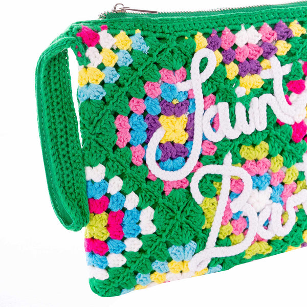 Parisienne green crochet pouch bag with Saint Barth