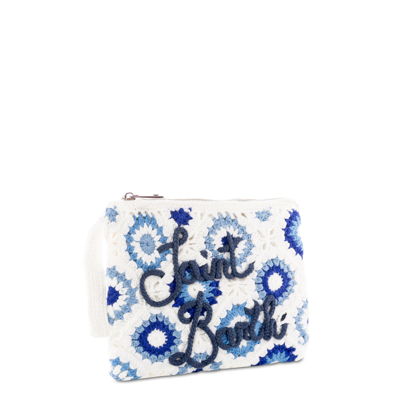 Parisienne white crochet pouch bag with Saint Barth embroidery