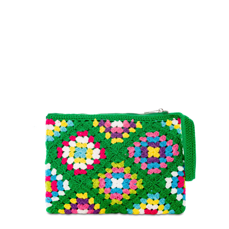Parisienne green crochet pouch bag with Saint Barth