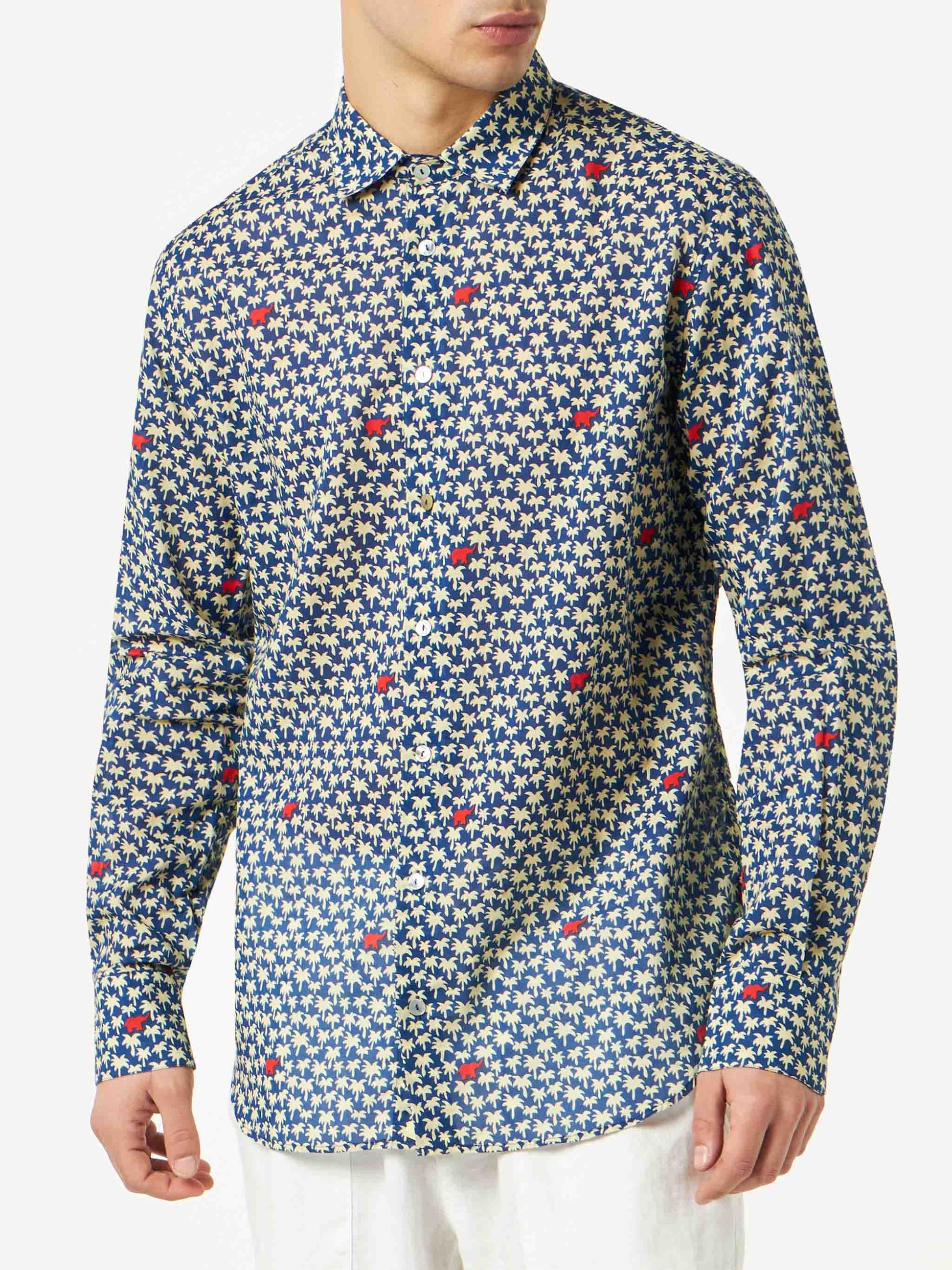 Man muslin cotton Sikelia shirt with palm print - MC2 Saint Barth