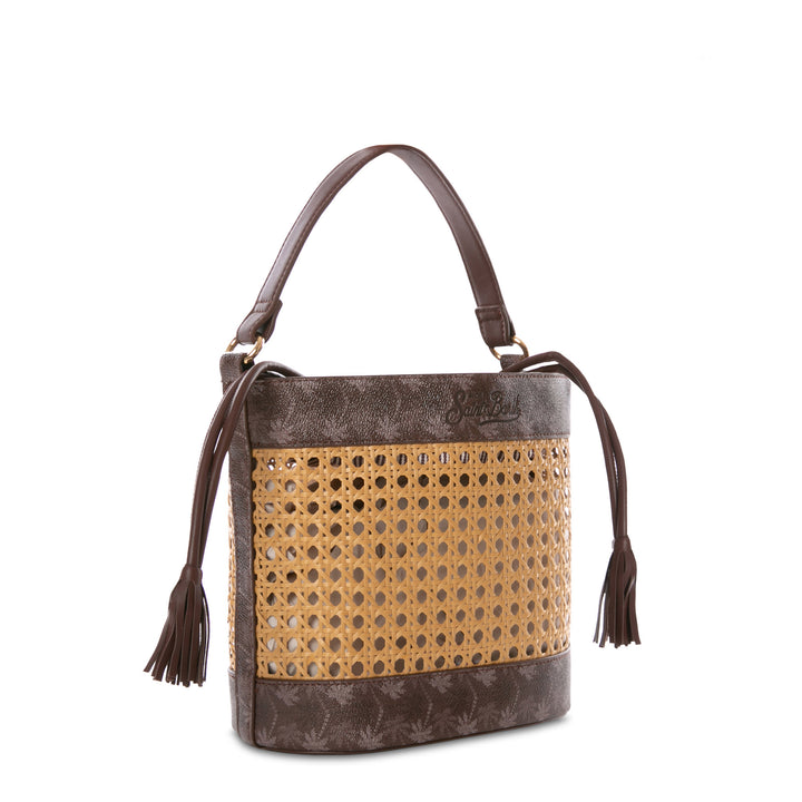 Straw bucket bag with brown monogram details - MC2 Saint Barth