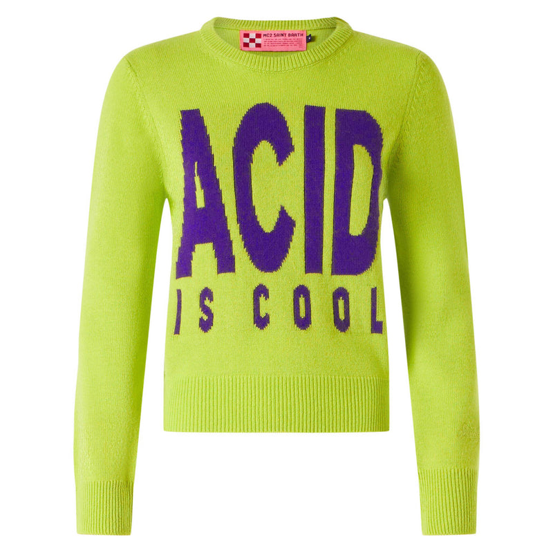 Säuregrüner Damenpullover „Acid is cool“