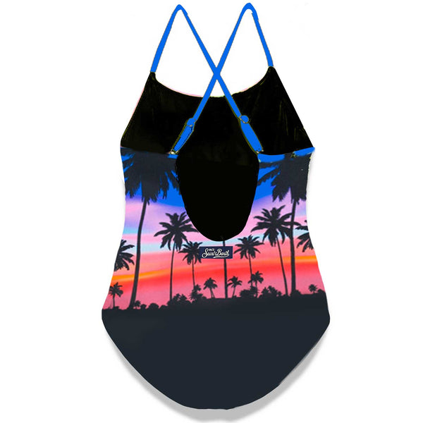 Palm print girl's one piece