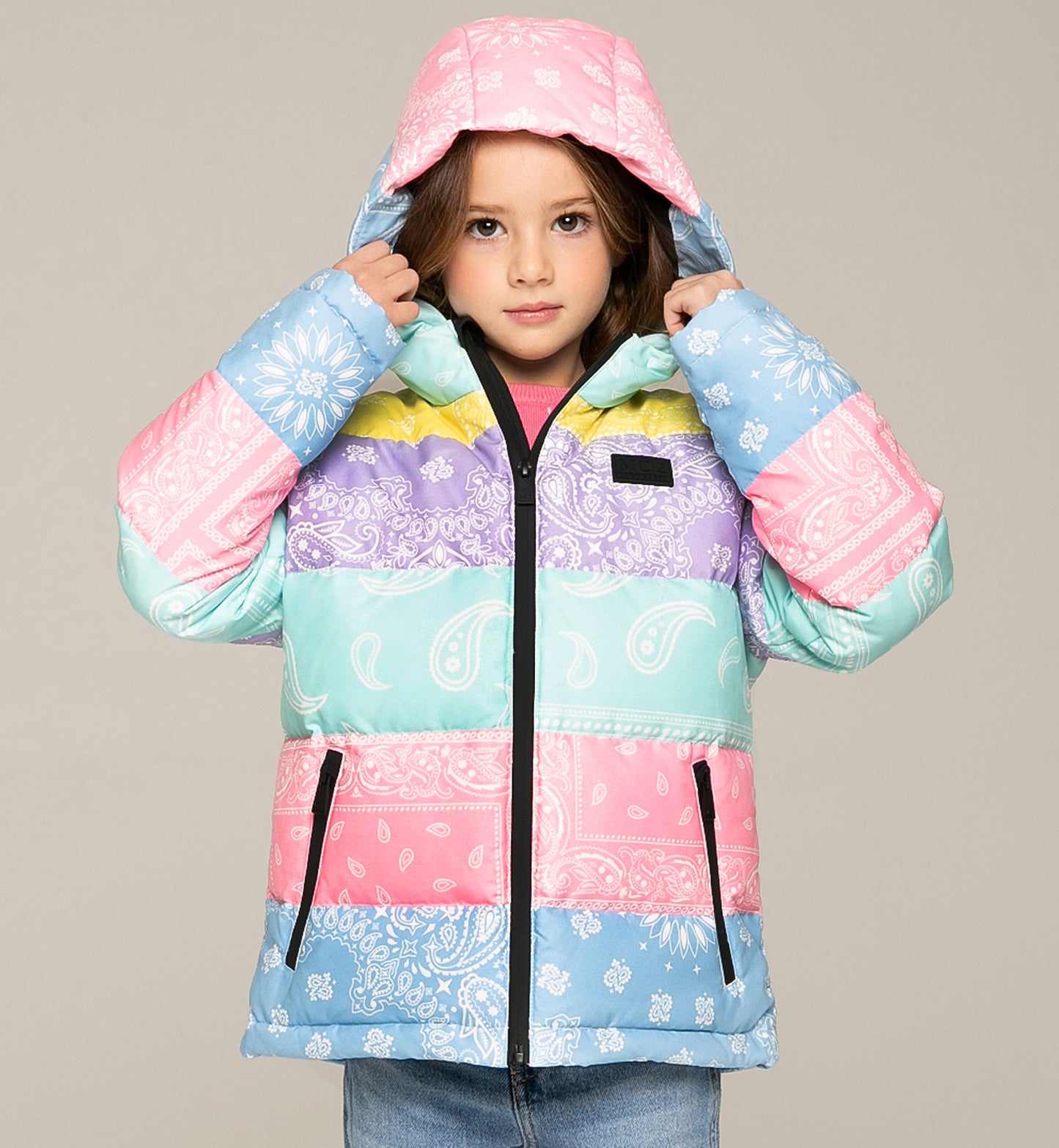 Girl hooded down padded jacket bandanna print - MC2 Saint Barth