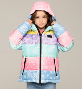 Girl hooded down padded jacket bandanna print - MC2 Saint Barth