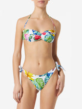 Woman bandeau bikini with tropical print