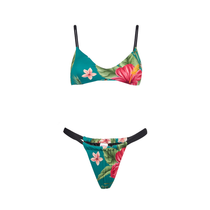 Woman bandeau bikini with tropical print