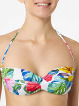 Woman bandeau bikini with tropical print