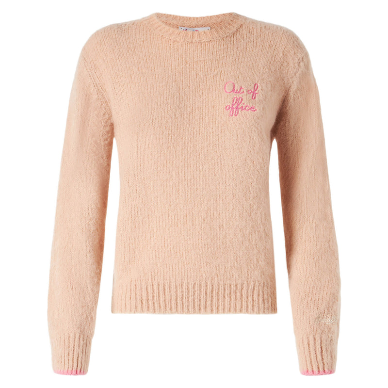 Maglione da donna beige garzato con ricamo