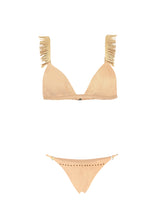 Suede effect triangle bikini with cheeky swim briefs