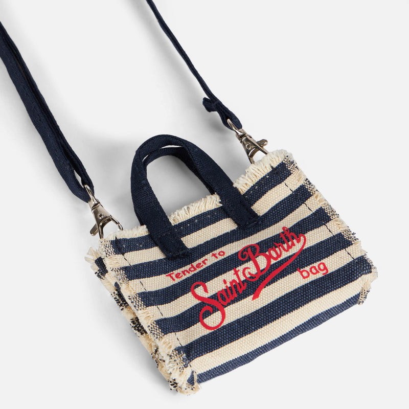 Canvas key holder with blue striped print