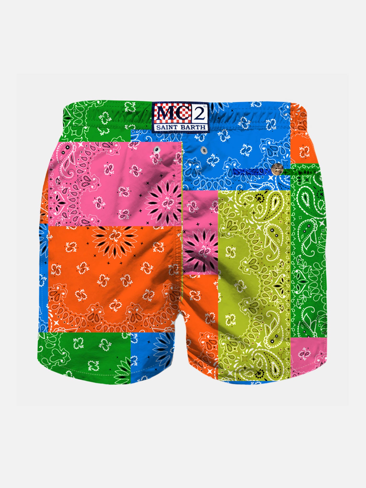 Boy swim shorts with multicolor fluo bandanna print - MC2 Saint Barth