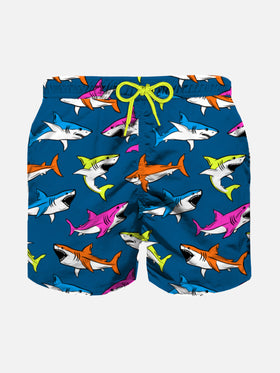 Boy swim shorts with multicolor sharks print - MC2 Saint Barth