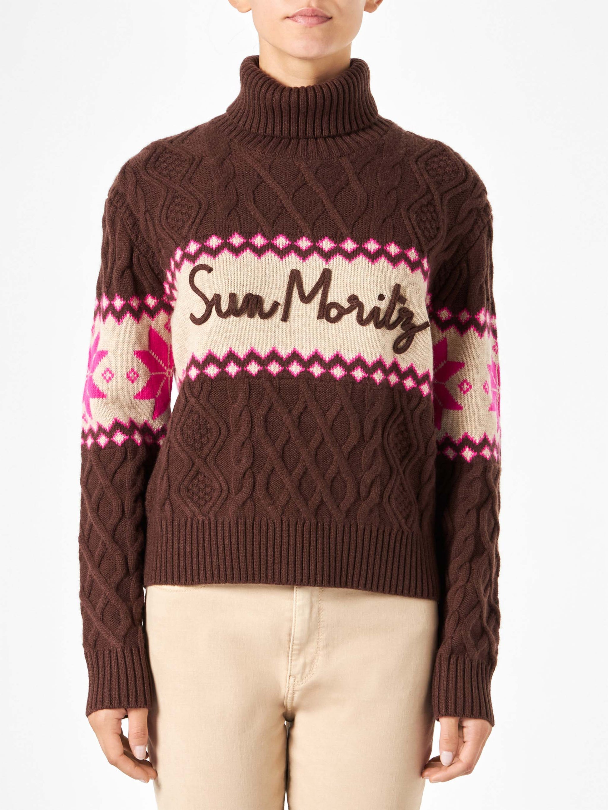 Woman half-turtleneck sweater with Sun Moritz lettering - MC2 Saint Barth