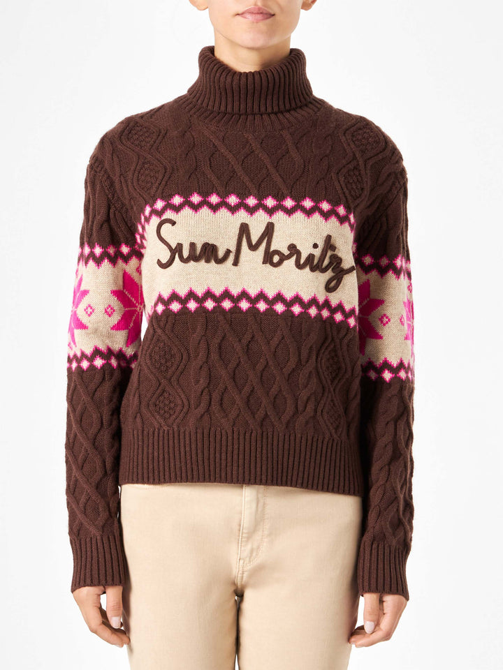 Woman half-turtleneck sweater with Sun Moritz lettering - MC2 Saint Barth