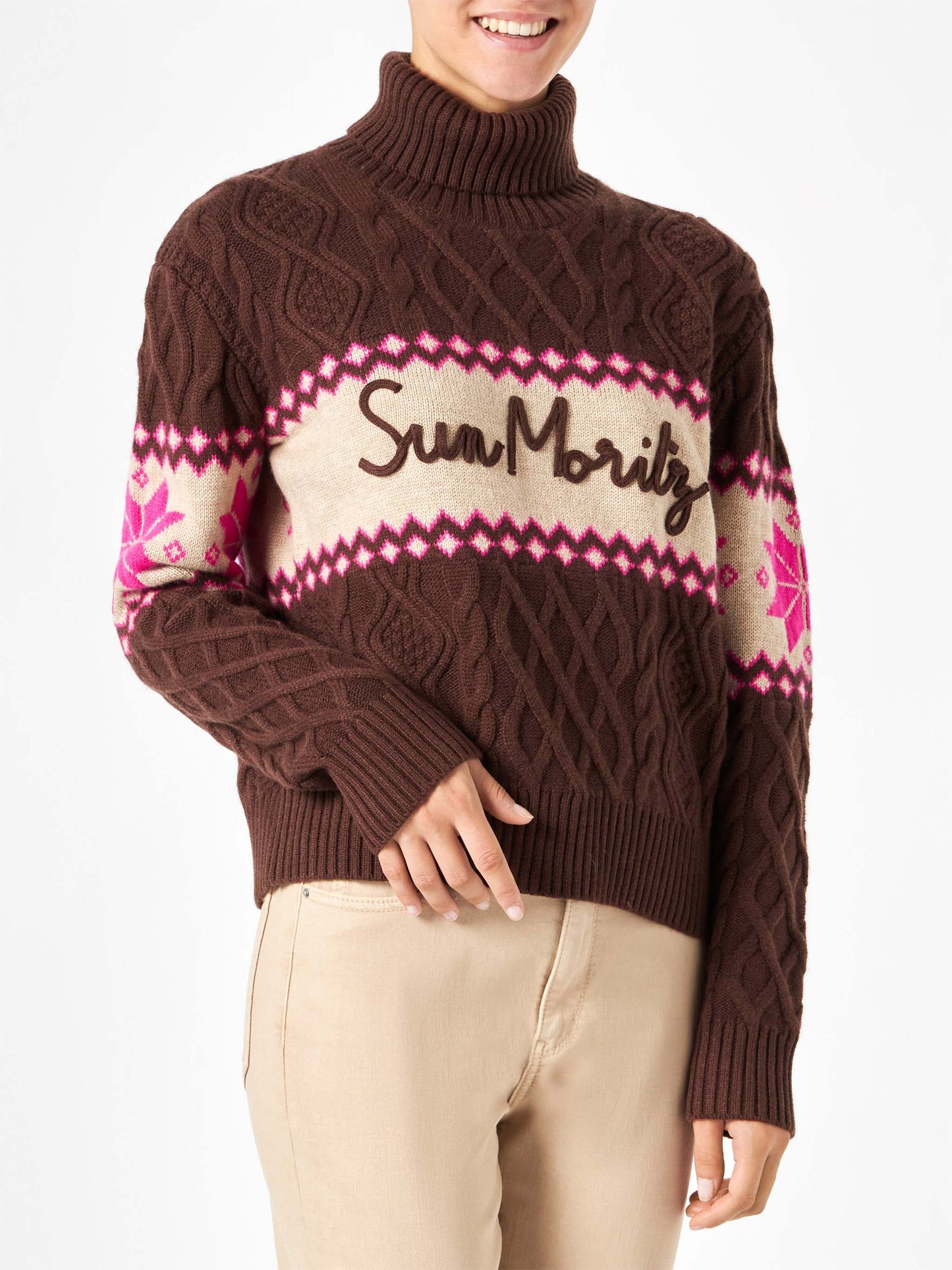 Woman half-turtleneck sweater with Sun Moritz lettering - MC2 Saint Barth